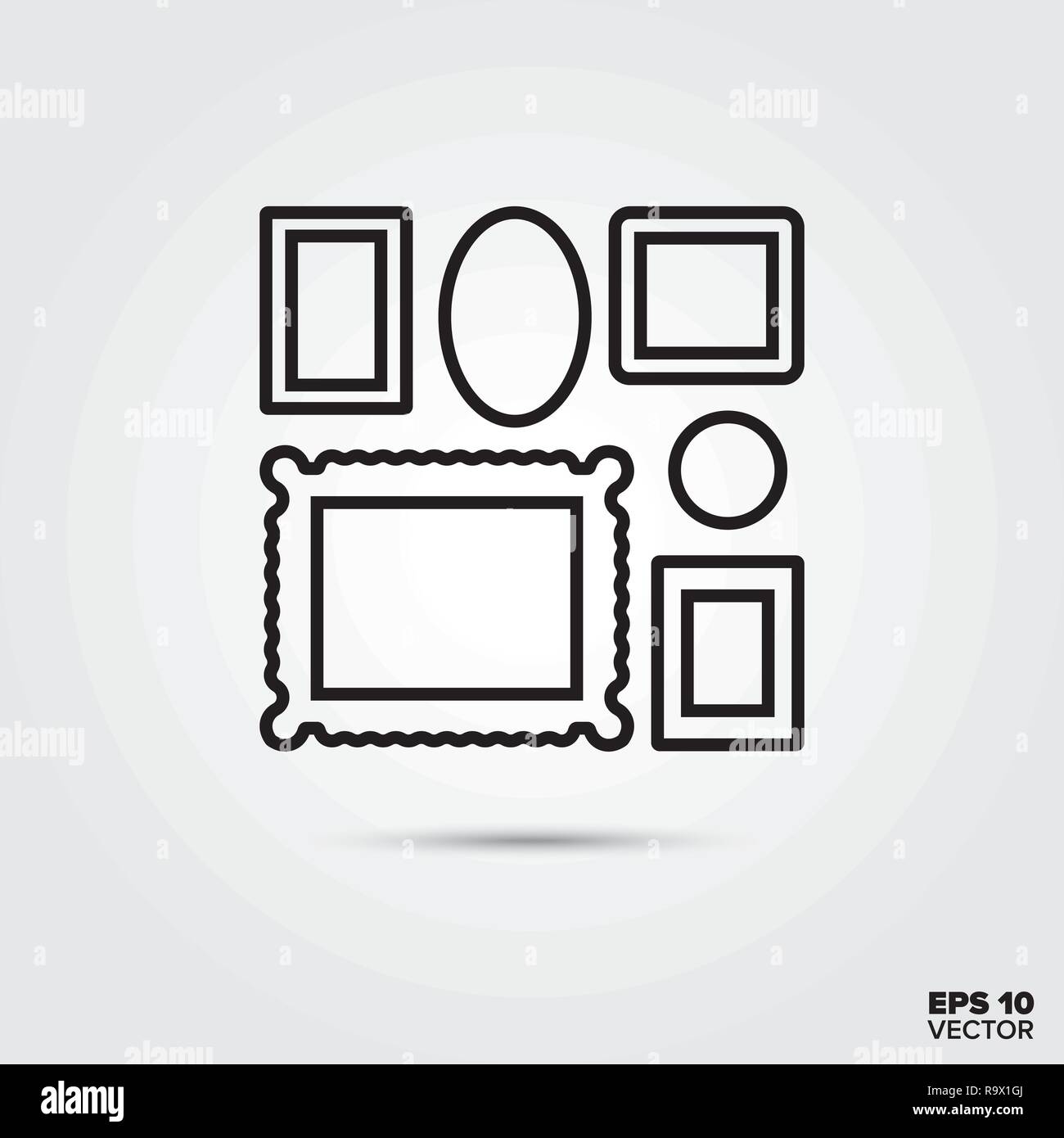 Picture frames at wall line icon vector illustration. Home decoration