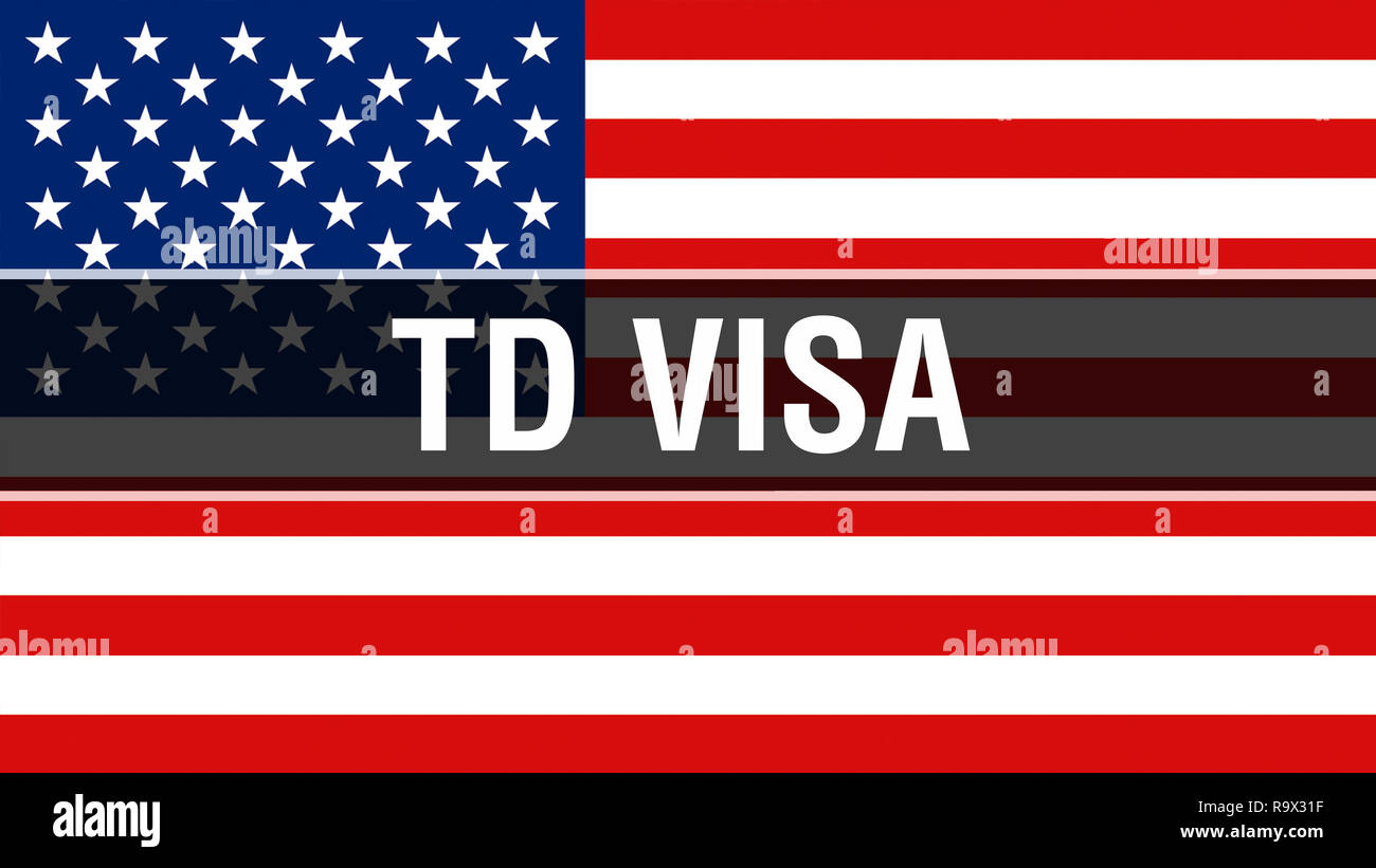 TD Visa on a USA flag background, 3D rendering. United States of America flag waving in the wind. Proud American Flag Waving, American TD Visa concept Stock Photo
