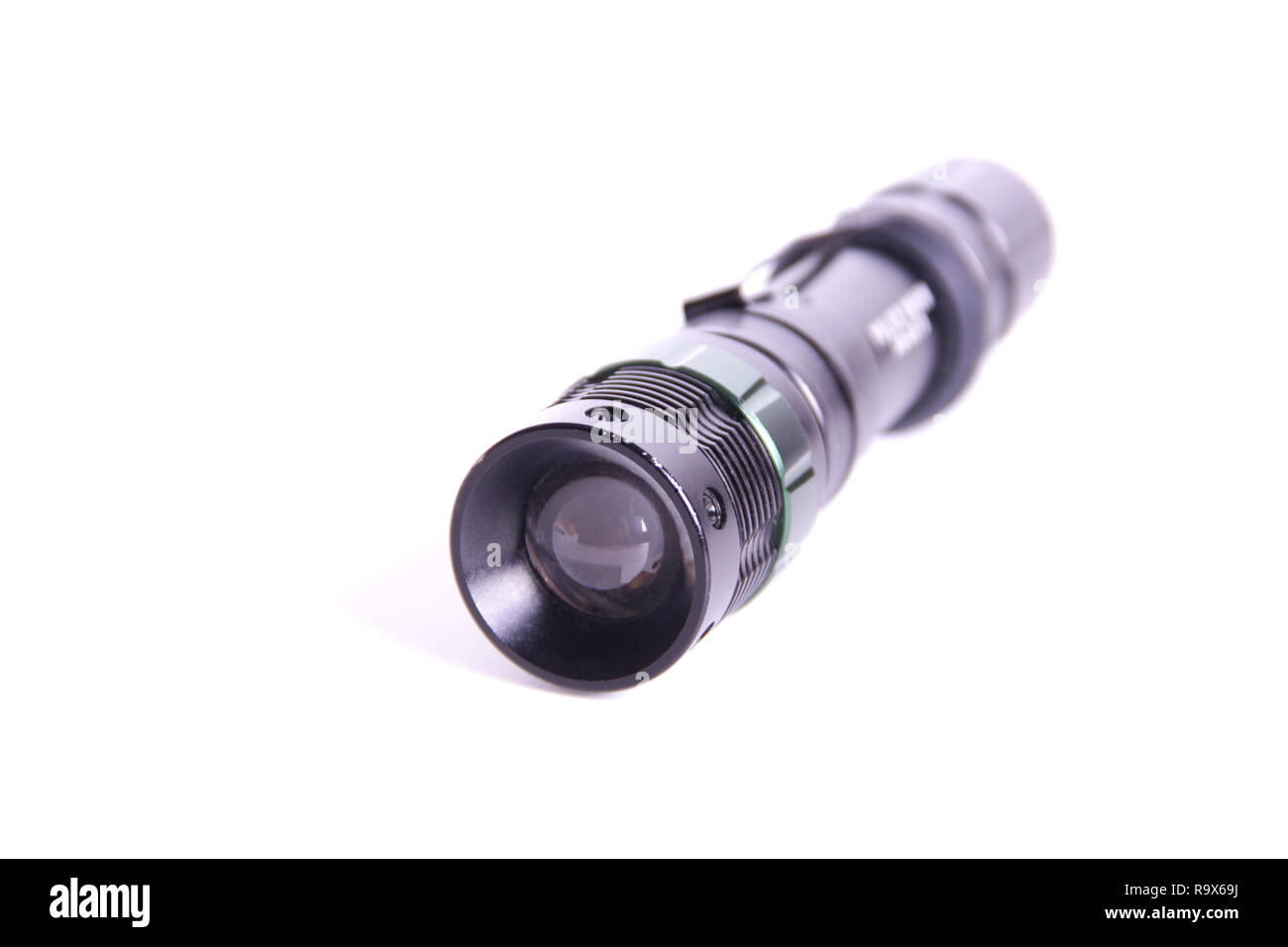 Black flashlight isolated on white Stock Photo