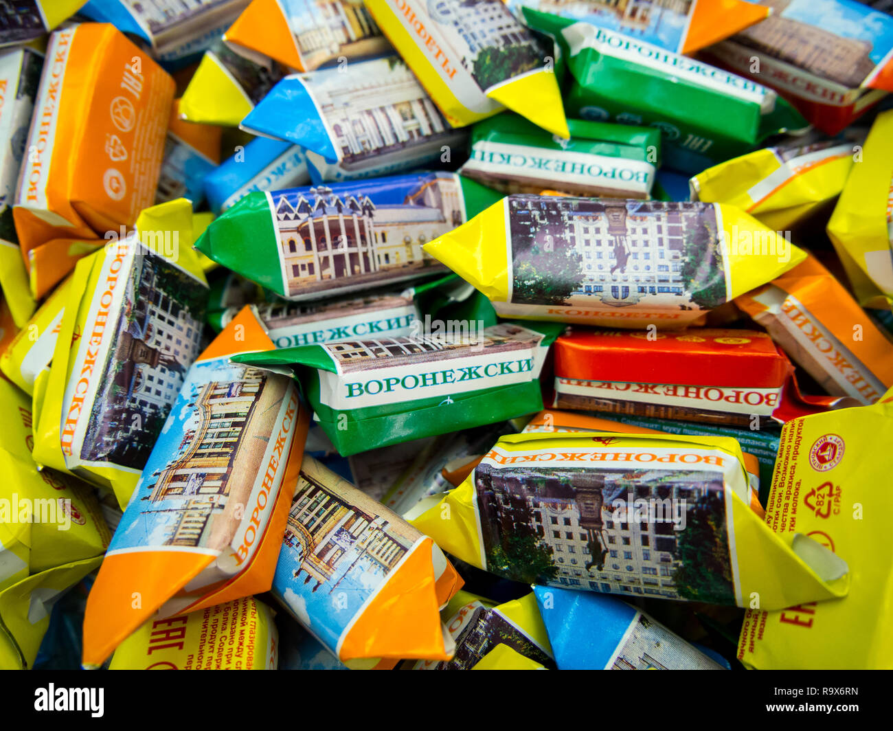 Voronezh, Russia - August 08, 2018: Chocolates 'Voronezh' - products of the Voronezh candy factory Stock Photo