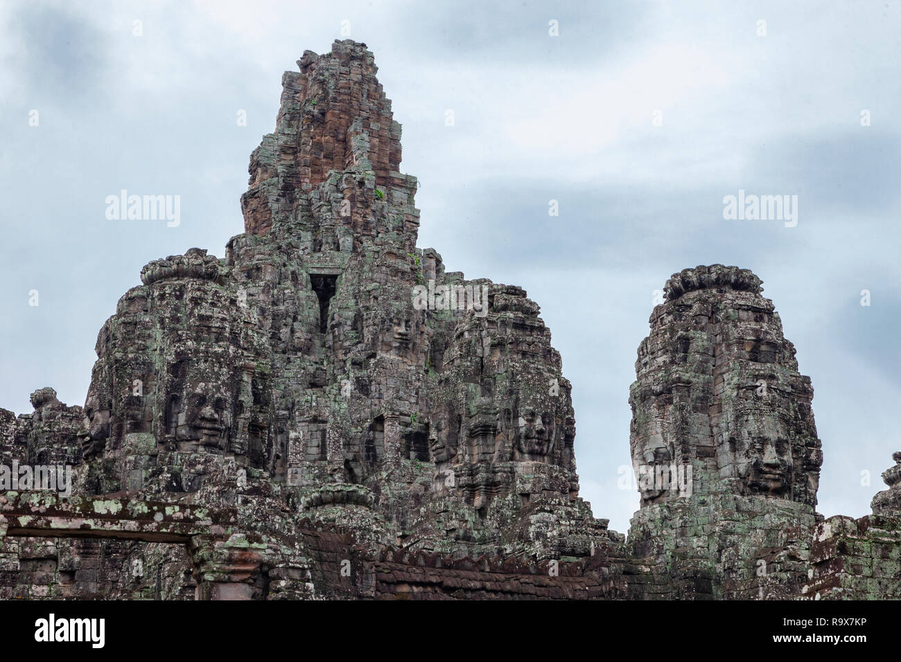 Stone temples with faces in Cambodia Stock Photo