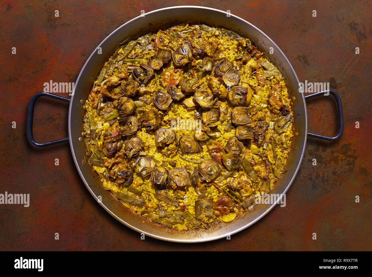 Paella of chicken and rabbit from Valencia original recipe in Spain