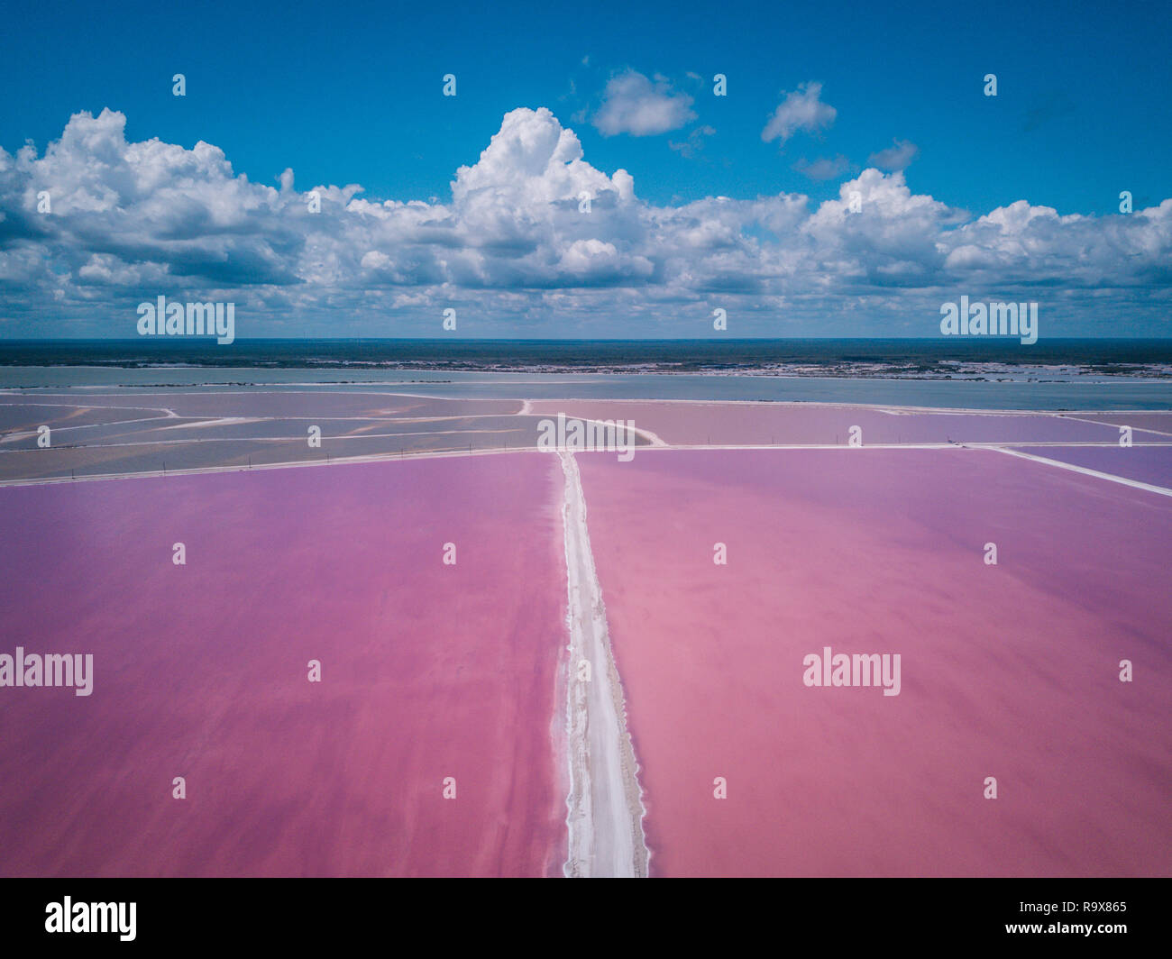 Mexico Drone Photos Las Coloradas Pink Lake Stock Photo