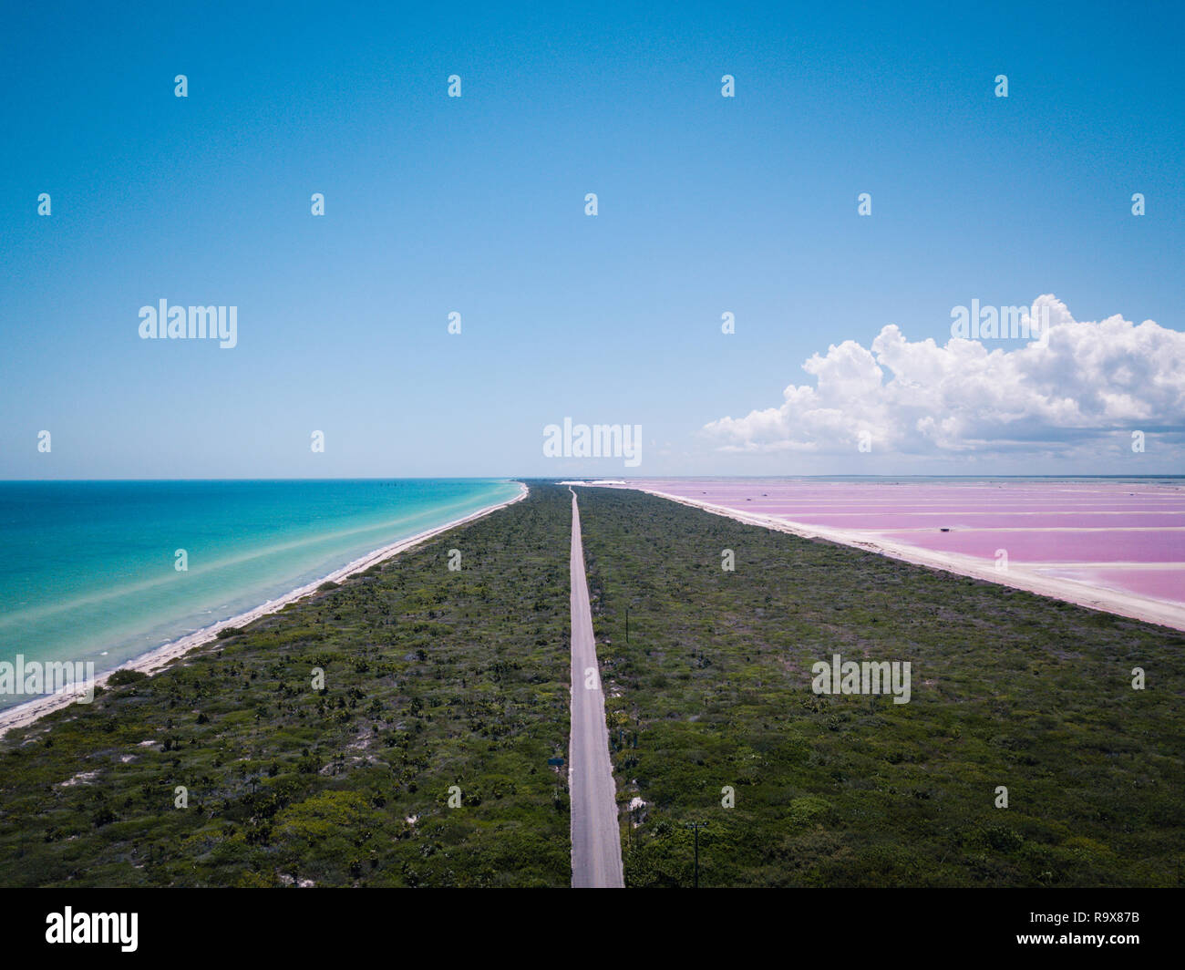 Mexico Drone Photos Las Coloradas Pink Lake Stock Photo