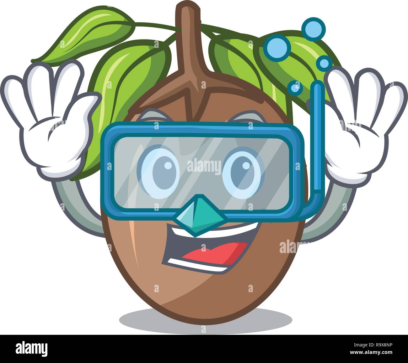 Diving sapodilla fruit isolated on the mascot Stock Vector