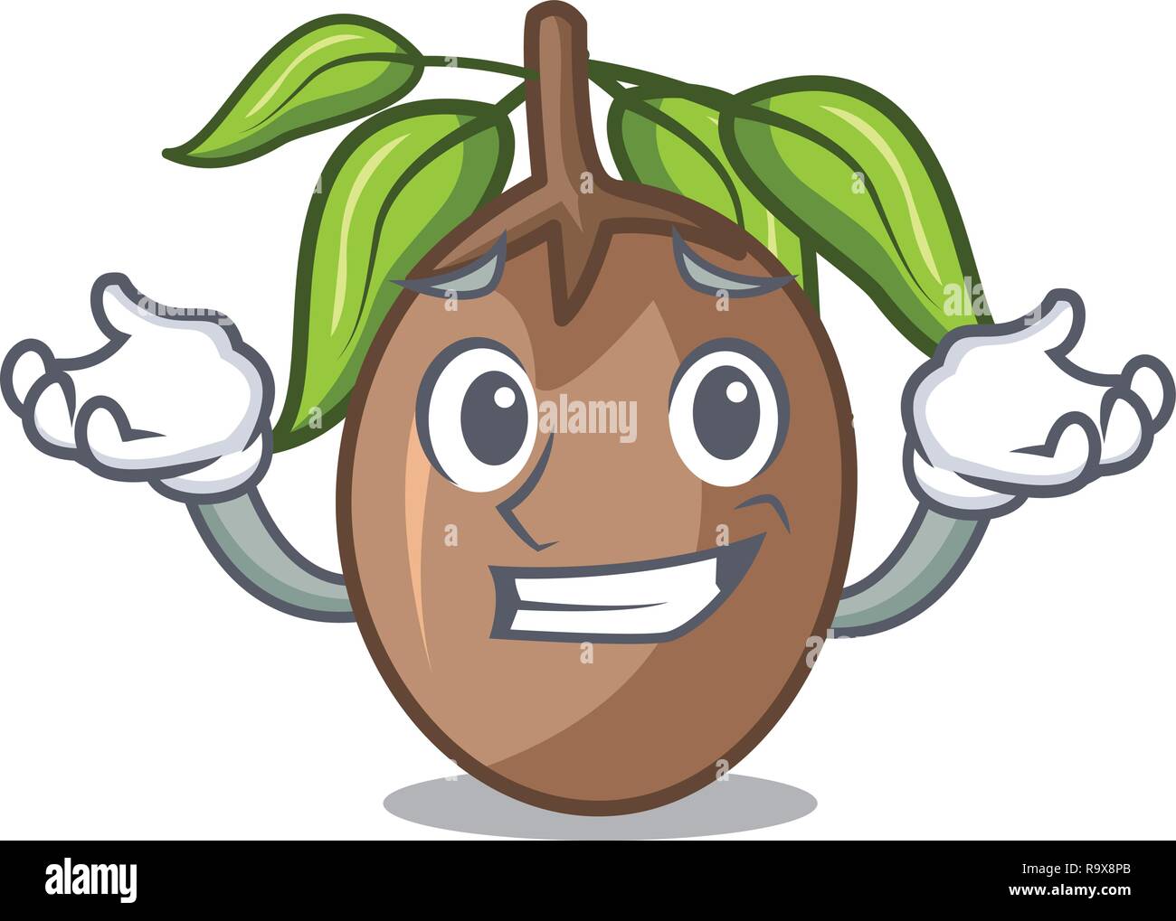 Grinning sapodilla fruit isolated on the mascot Stock Vector