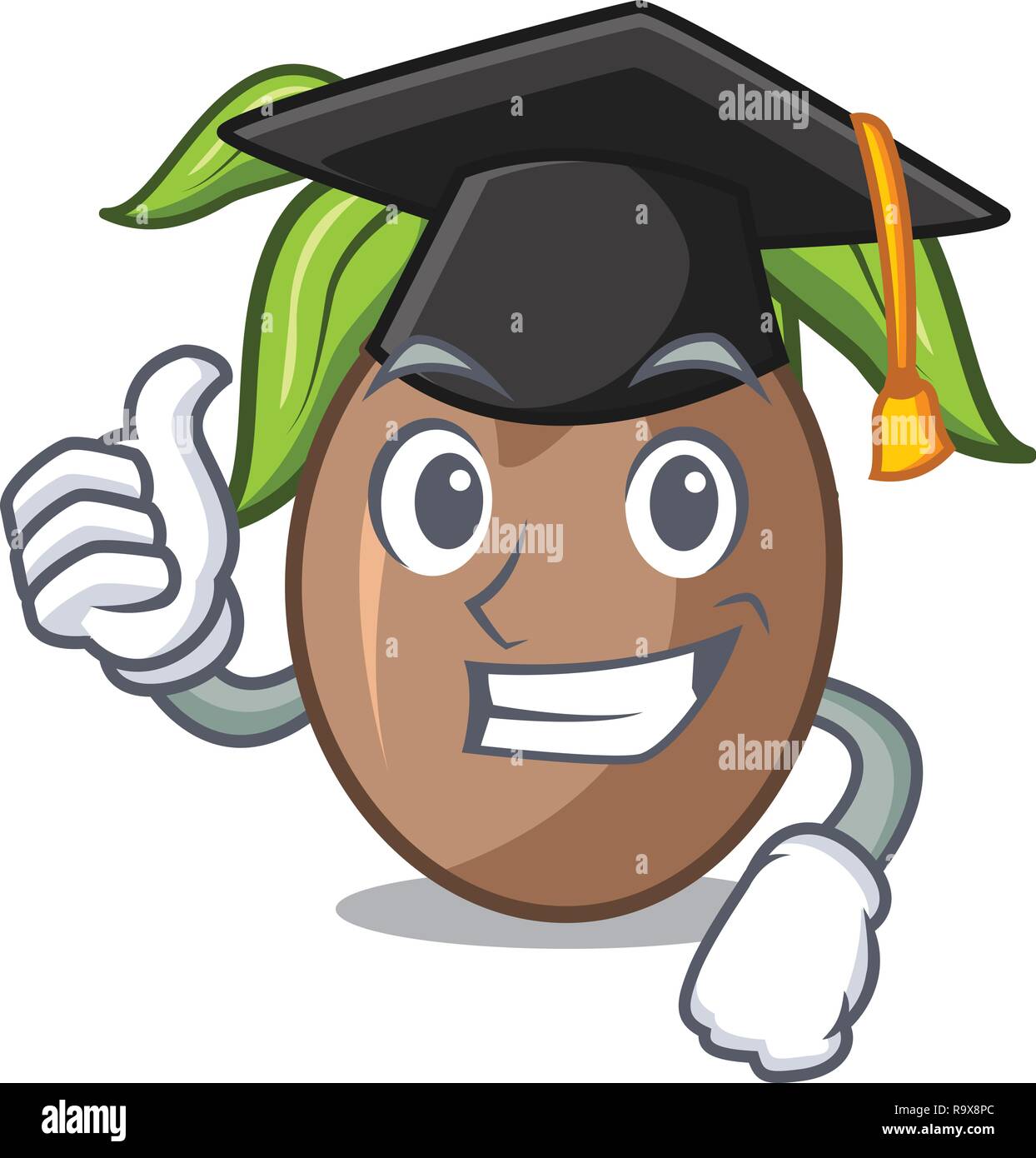 Graduation sapodilla fruit isolated on the mascot Stock Vector