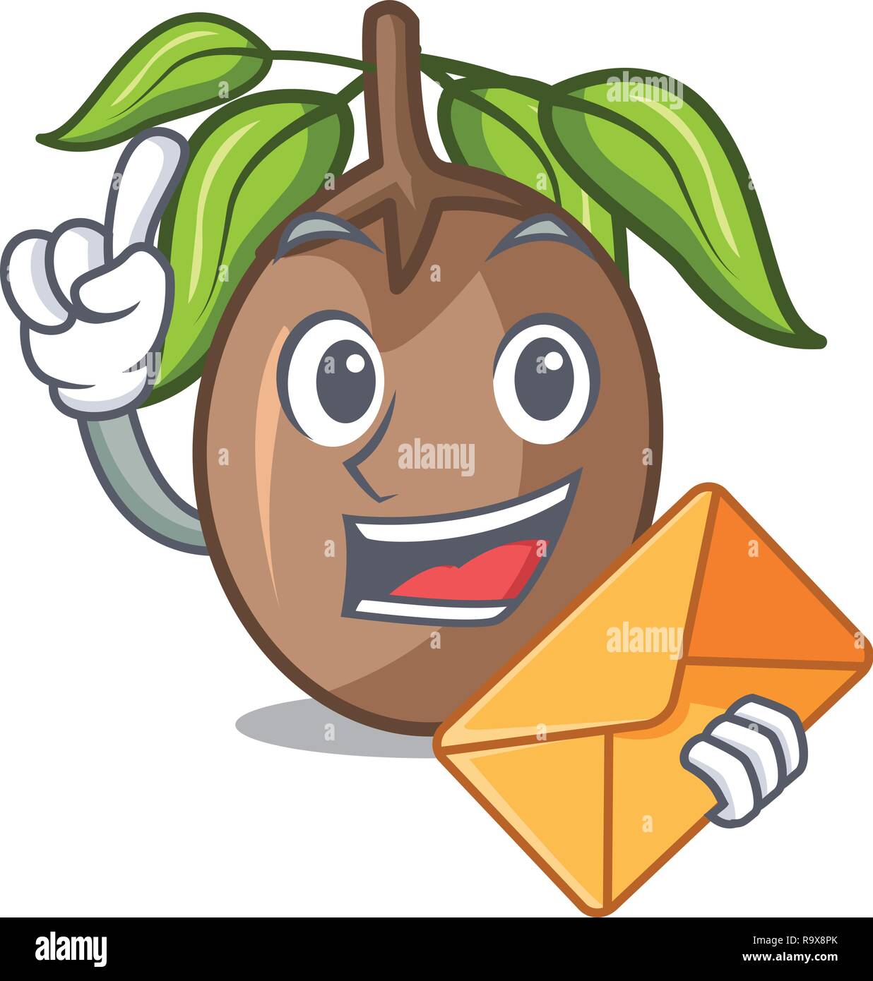 With envelope sapodilla fruit isolated on the mascot Stock Vector