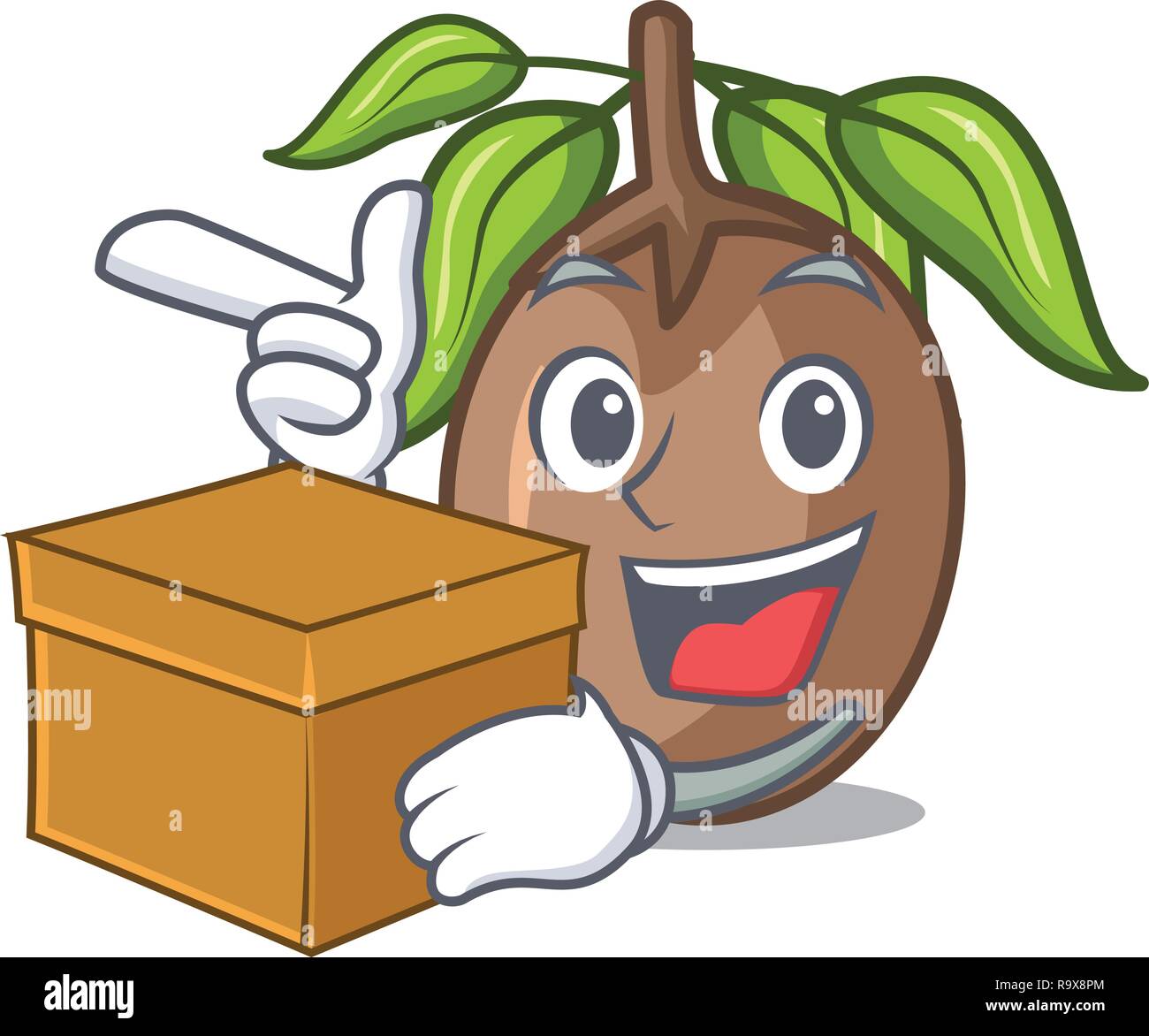With box sapodilla fruit isolated on the mascot Stock Vector
