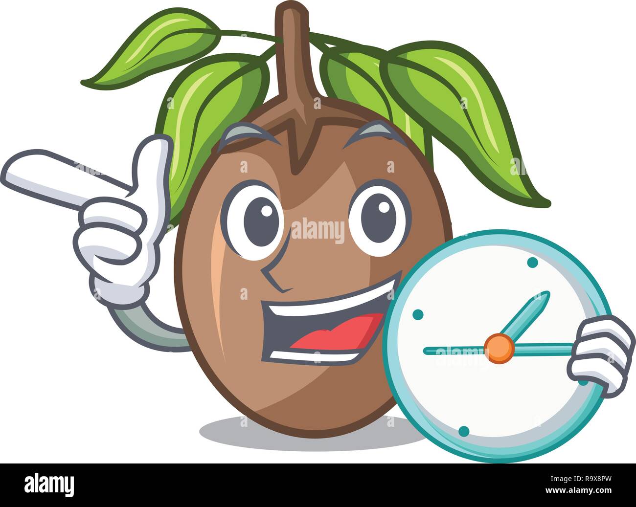 With clock sapodilla fruit isolated on the mascot Stock Vector