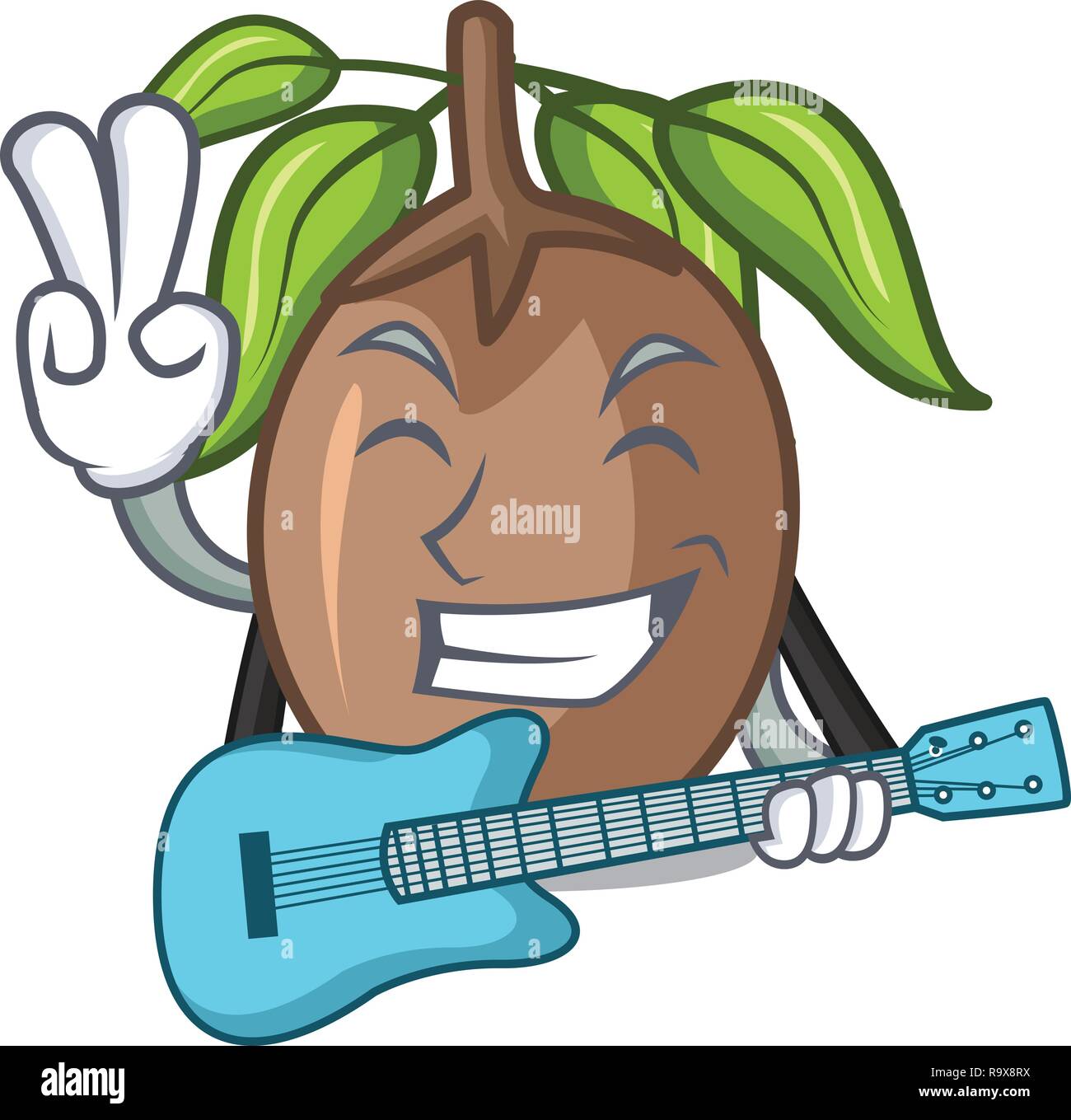 With guitar sapodilla fruit cut in shape cartoon Stock Vector