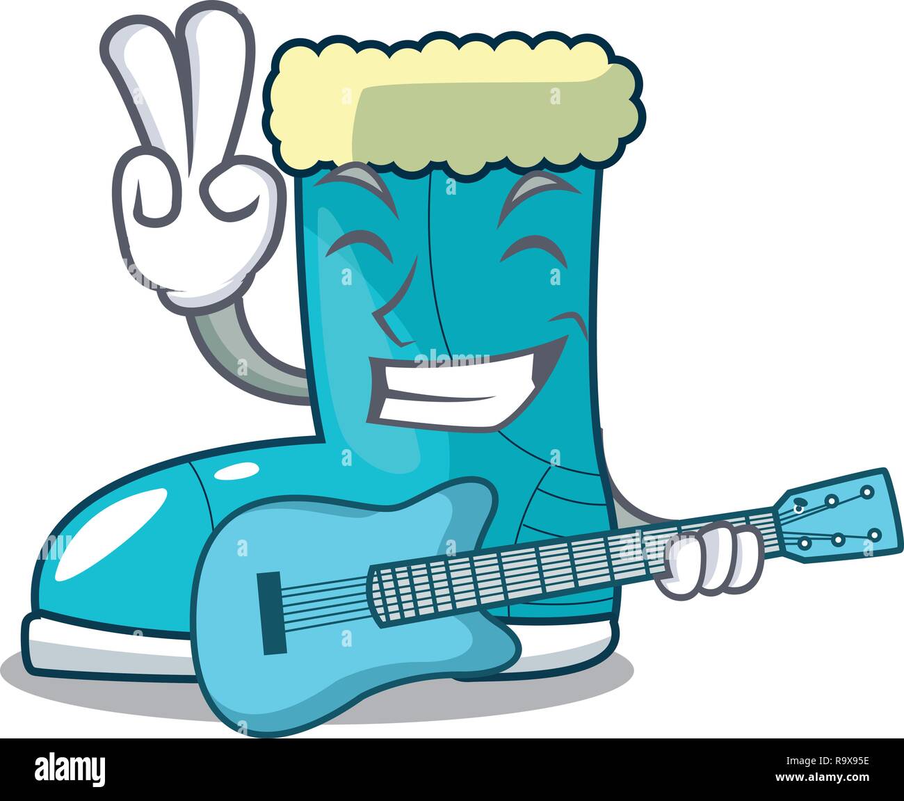 With guitar winter boot on the character rak Stock Vector