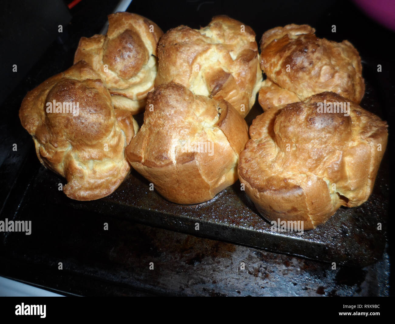 Yorkshire pudding in a Yorkshire pudding baking tin fresh from the oven