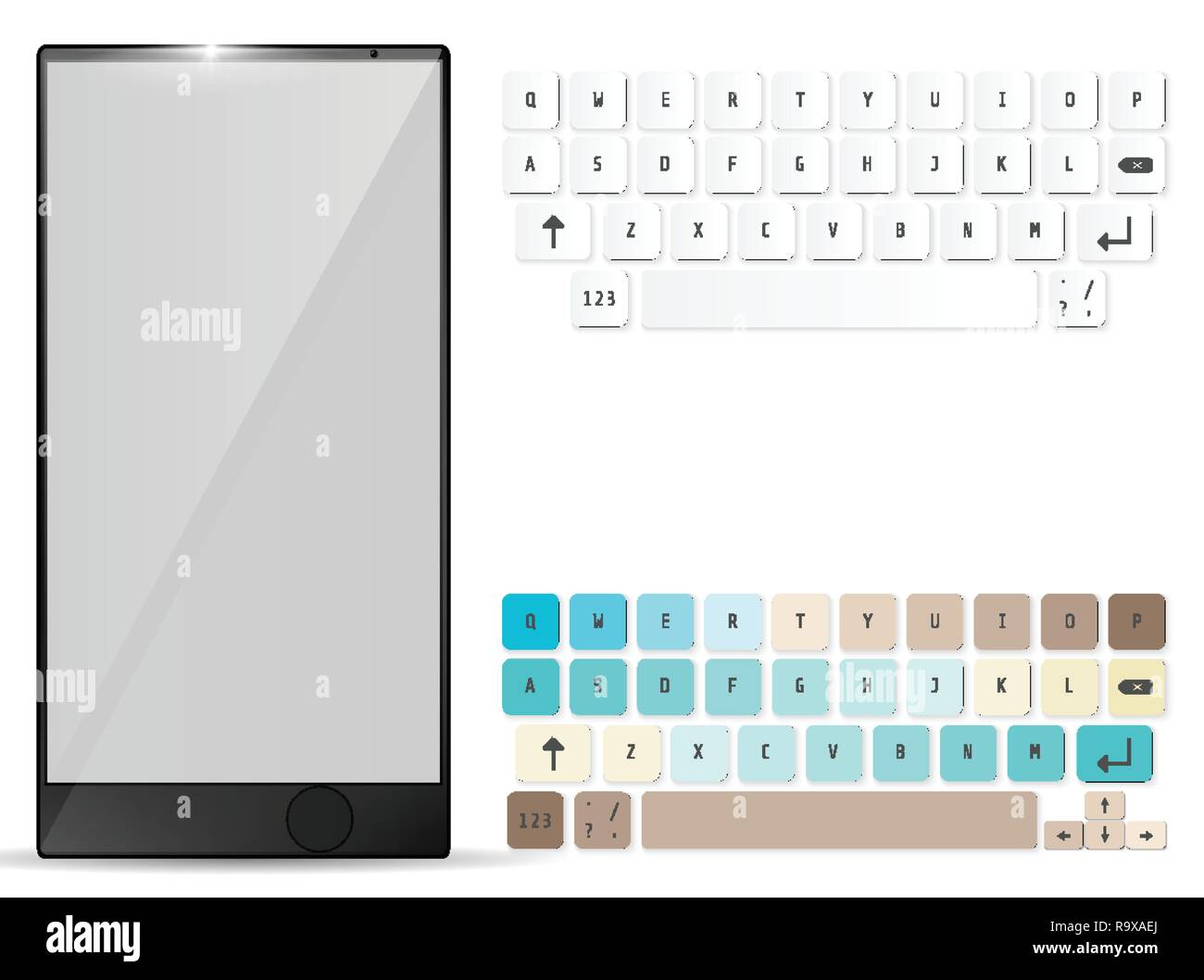 Realistic Mobile and mobile keyboard. Keypad template. Vector