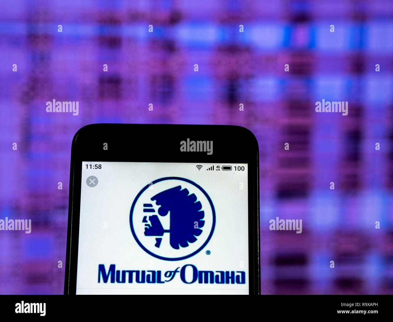 Mutual of Omaha Insurance company logo seen displayed on smart phone