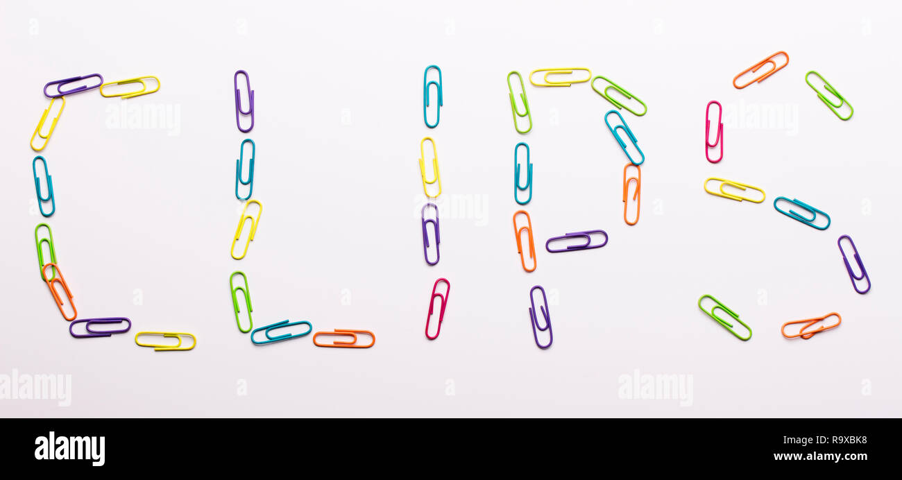 Paper clips formed in shape of word clips Stock Photo Alamy