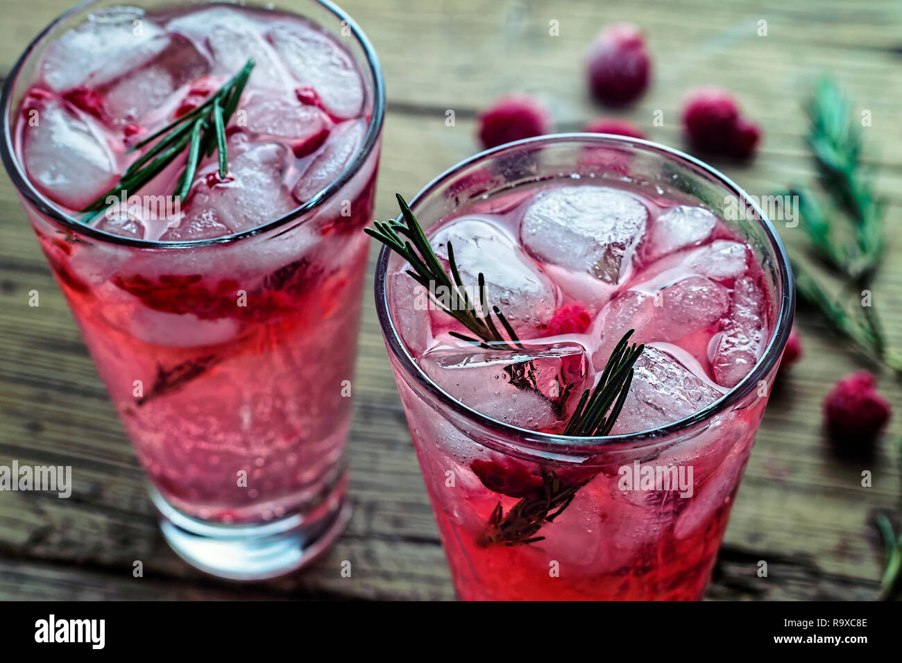 Raspberry Mojito Refreshing Drink With Ice Tonic And Rosemary Summertime Party Alcohol Stock Photo Alamy