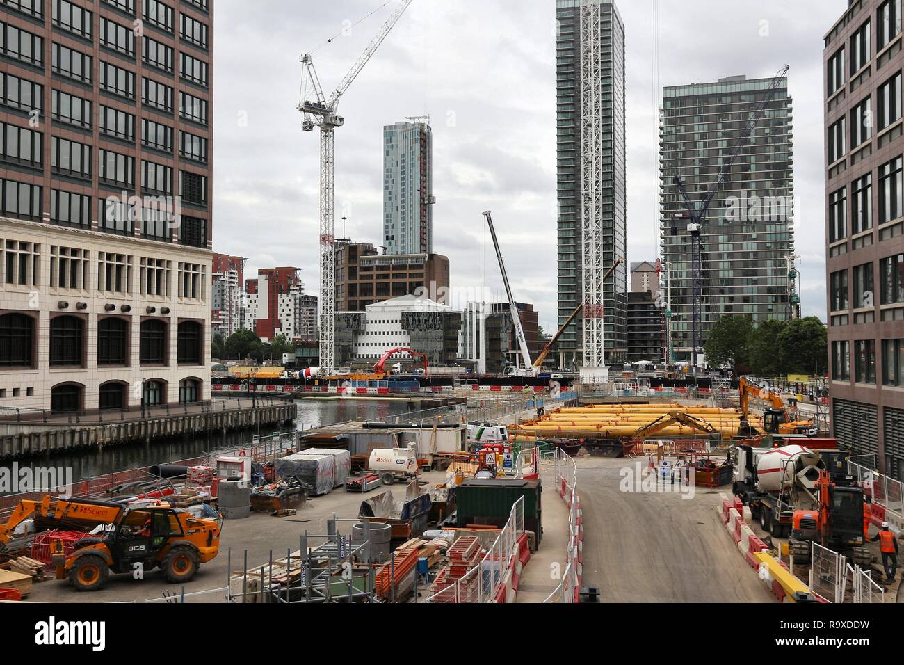 LONDON, UK JULY 8, 2016 Construction workers work on new development