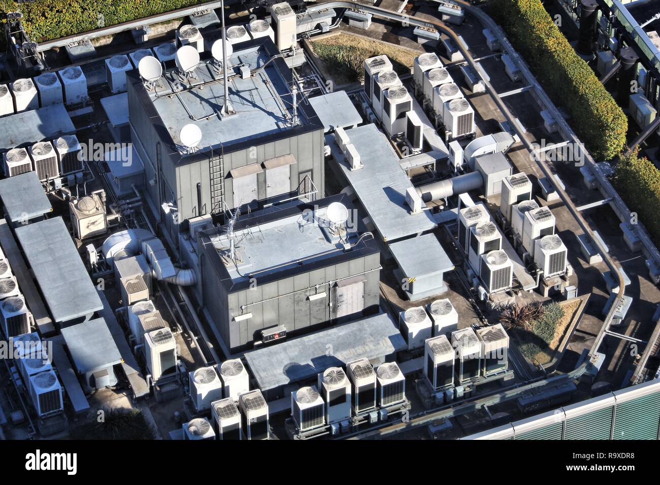 Industrial air conditioning technology skyscraper rooftop view in