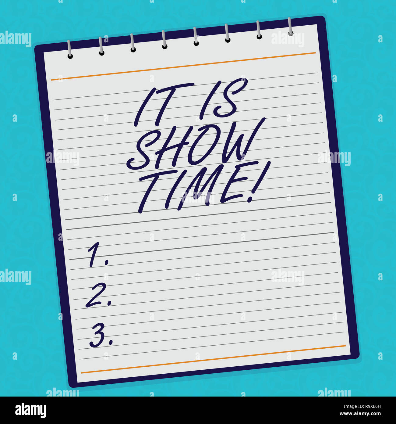 Handwriting text It Is Show Time. Concept meaning Entertainment business  starting perforanalysisce in stage Lined Spiral Top Color Notepad photo on  Wa Stock Photo - Alamy
