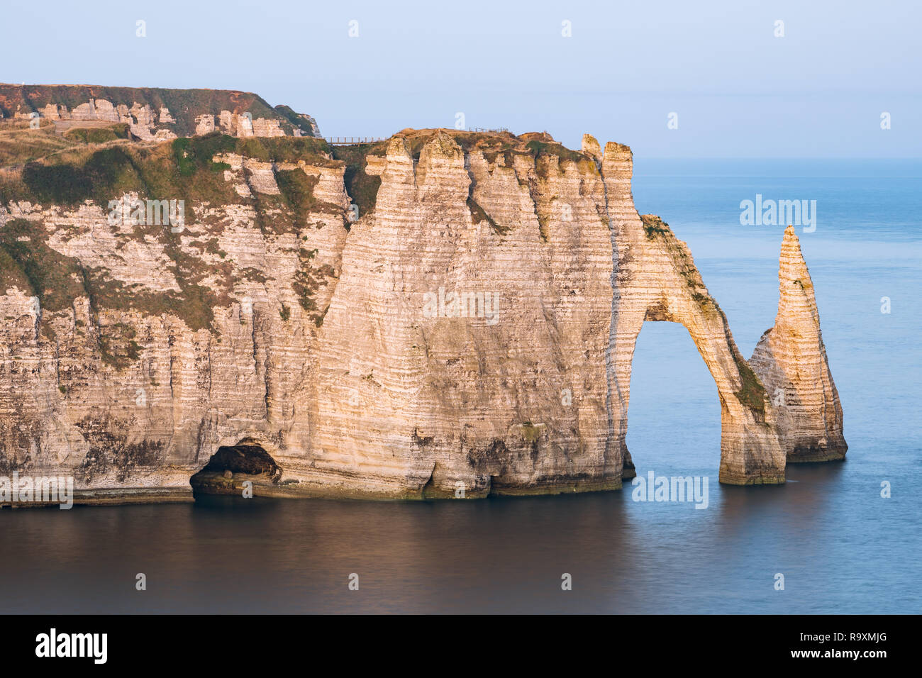 Chalk cliffs of Etretat (Normandy France) with the natural arch Porte d