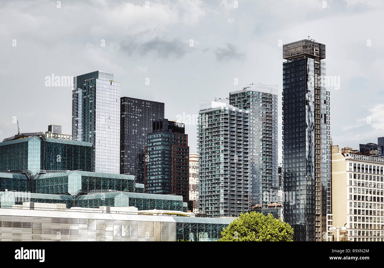 Modern architecture in downtown New York, color toning applied, USA. Stock Photo