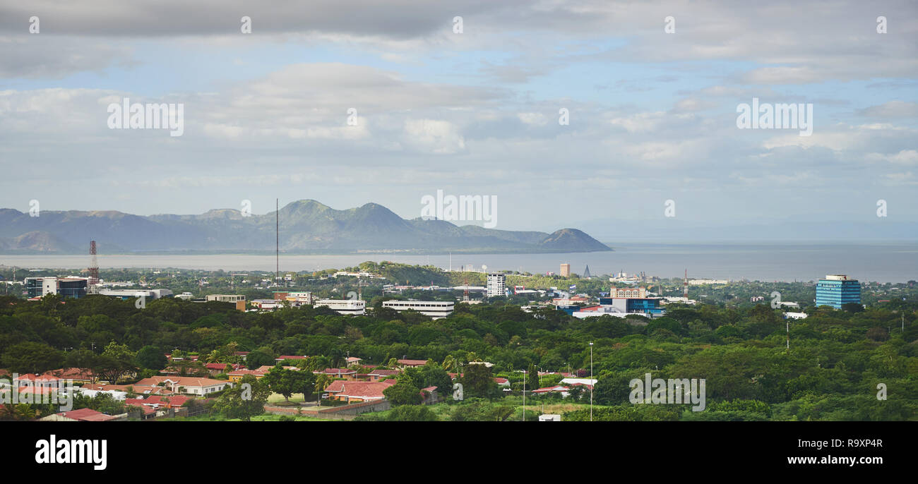 Managua city in bright sunny day aerial panorama view Stock Photo