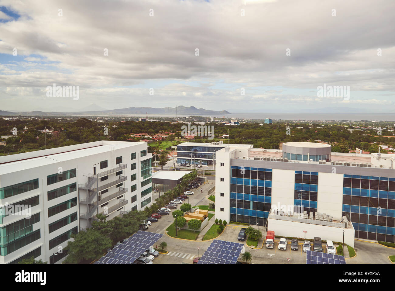 Managua panoramic view. Business center in Nicaragua aerial drone view Stock Photo