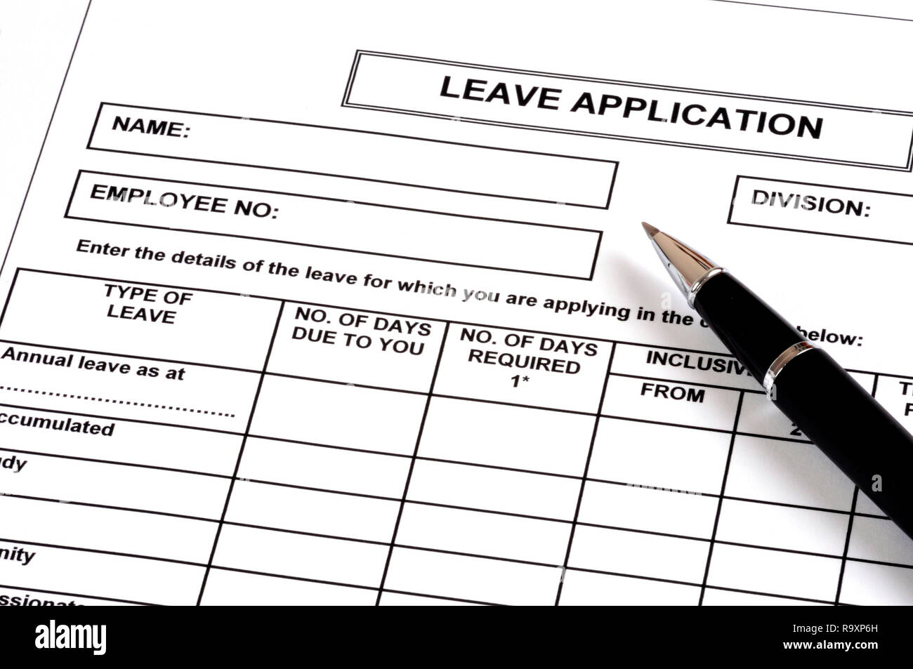 Leave Application Stock Photo Alamy