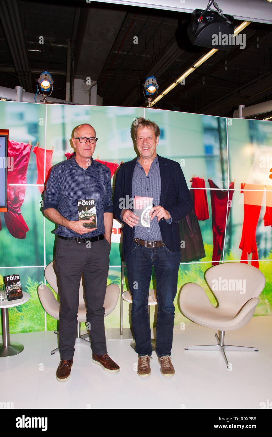 the authors andreas föhr and matthias wittekindt talking about and presenting their books at the book fair 2016 in frankfurt am main germany Stock Photo