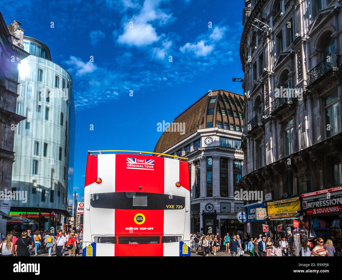 London Tourism - Tourist Bus near Piccadilly Circus in central London Stock Photo