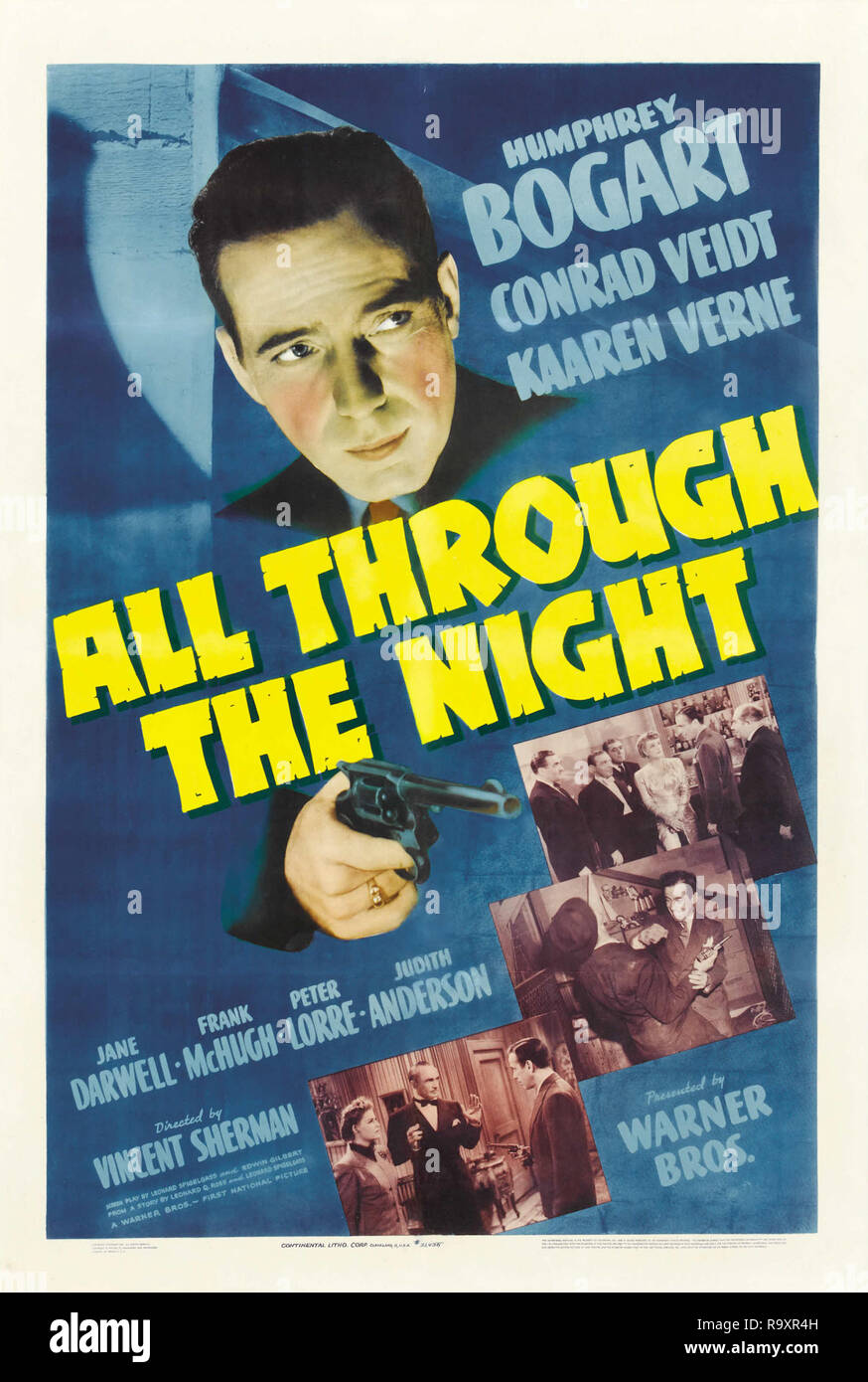 All Through the Night (Warner Brothers, 1942) Poster  Humphrey Bogart  File Reference # 33635 937THA Stock Photo