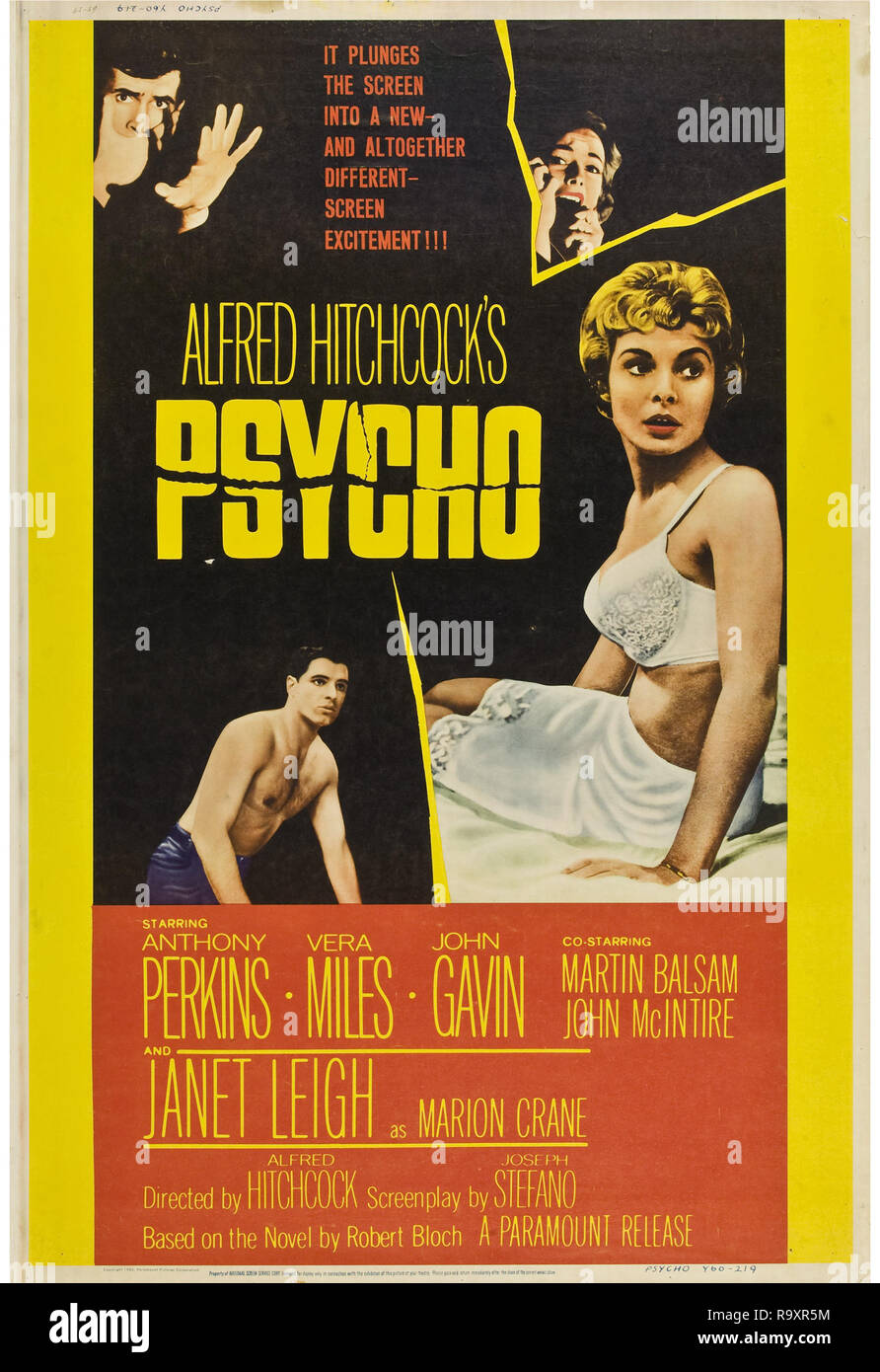 Psycho (Paramount, 1960) Poster  Janet Leigh, Anthony Perkins  File Reference # 33635 957THA Stock Photo