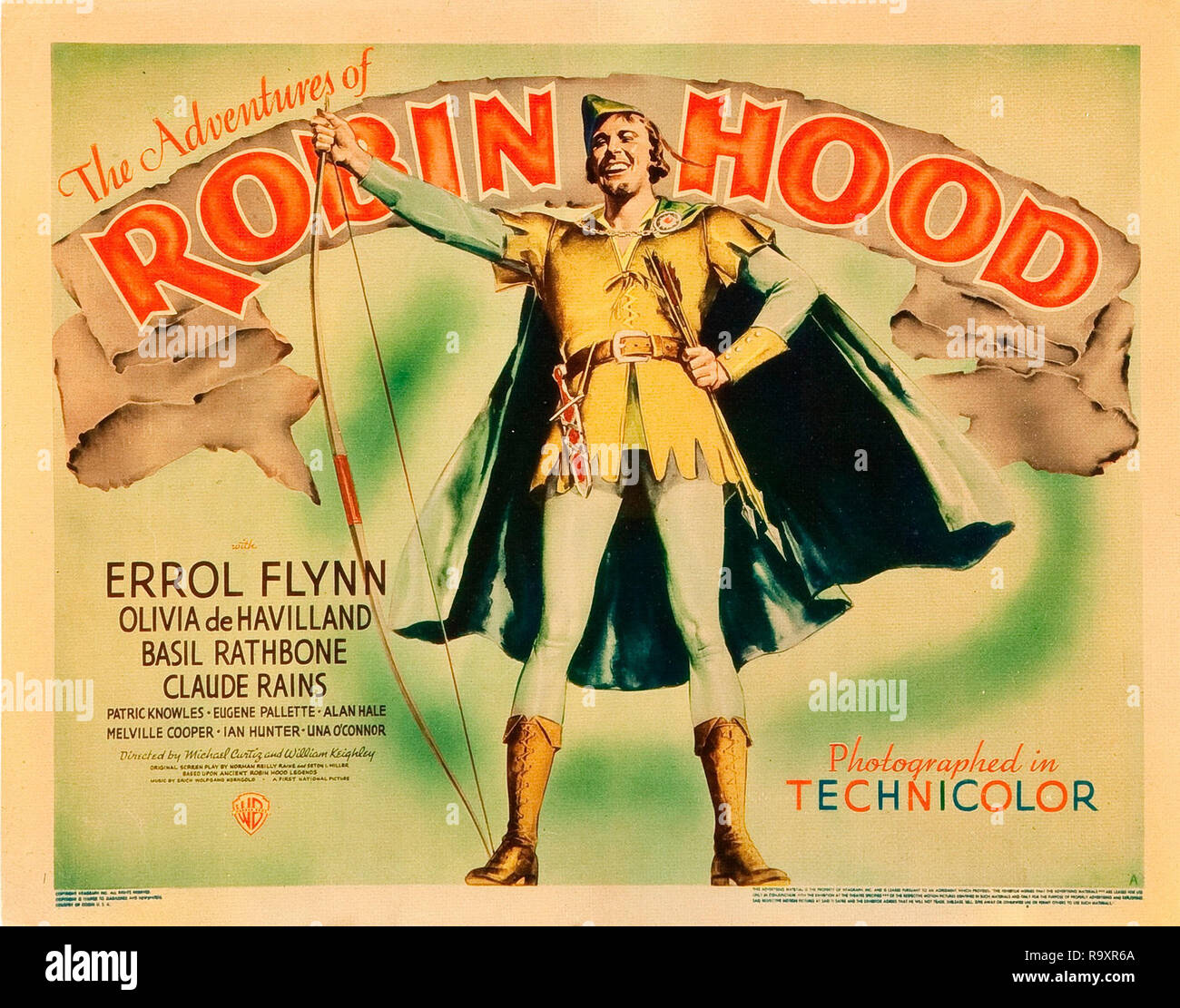 The Adventures of Robin Hood (Warner Brothers, 1938). Title Lobby Card  Poster / Lobby Card  Errol Flynn  File Reference # 33635 965THA Stock Photo