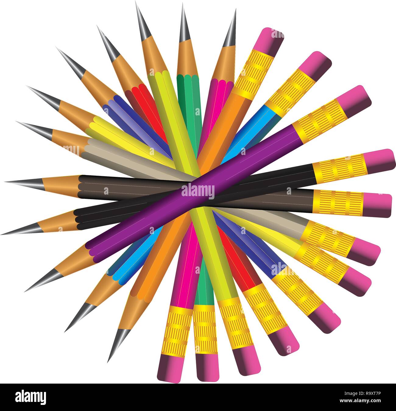 Vecteur Stock Design set of realistic colored pencils, eraser