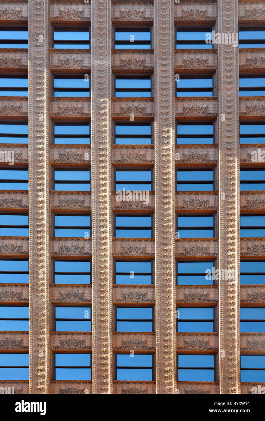 Rows of Windows of the Front Facade of the Guaranty Trust Building by Louis Sullivan and Dankmar Adler, Downtown Buffalo, NY Stock Photo