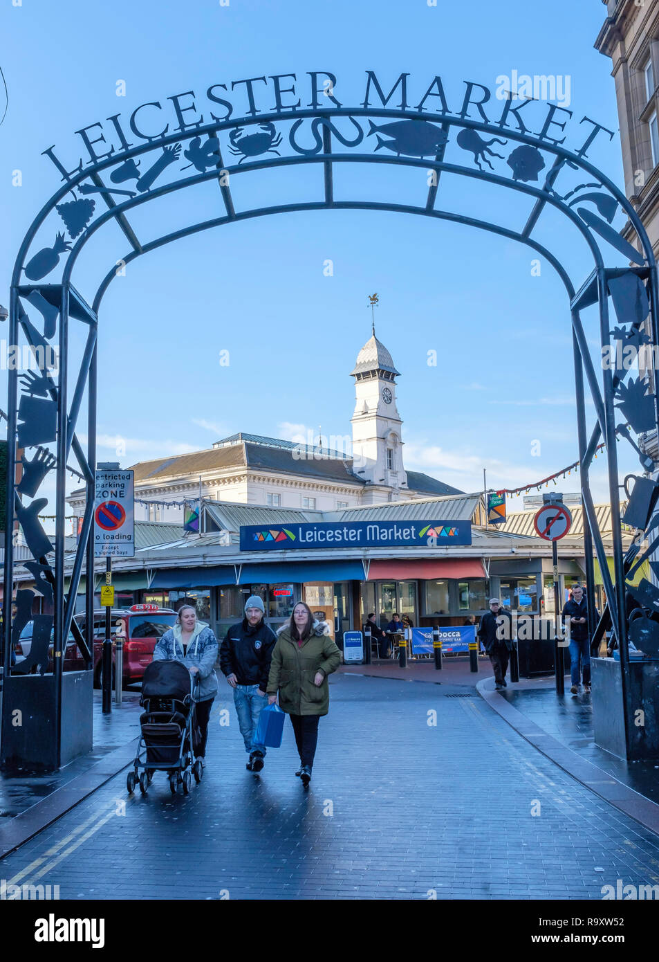 The entrance to Leicester Market. Stock Photo