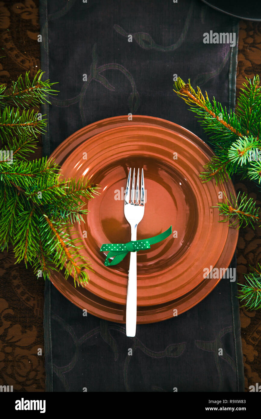 Table setting for dinner. Elegant place setting for restaurant. New Year dinner. Stock Photo