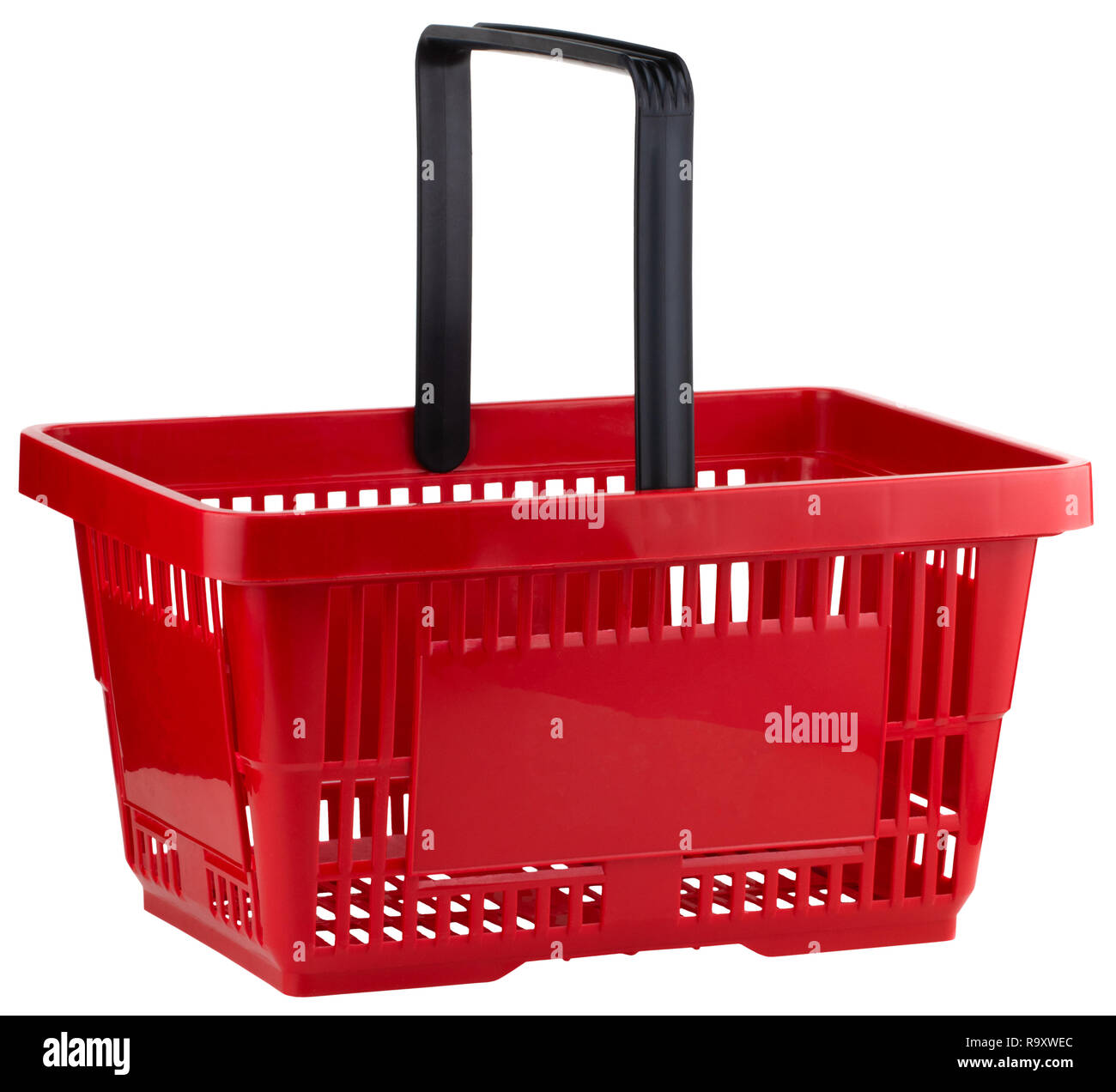 Red empty shopping basket isolated on white background. Stock Photo