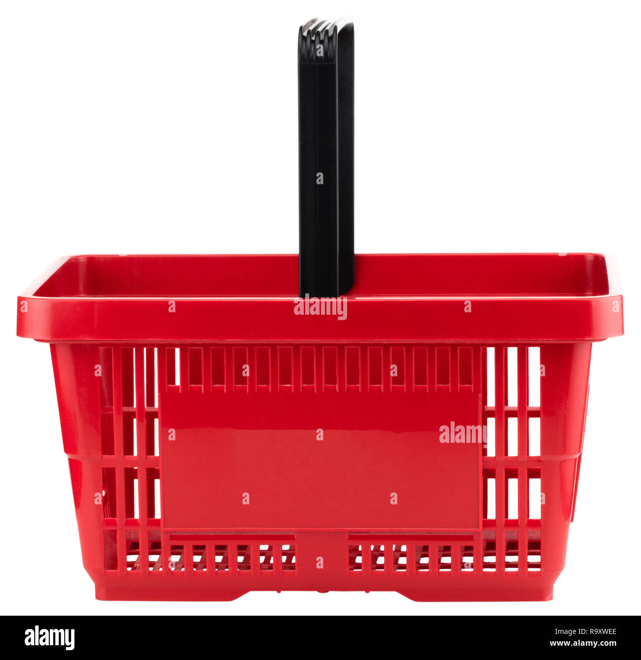 Red empty shopping basket isolated on white background. Stock Photo