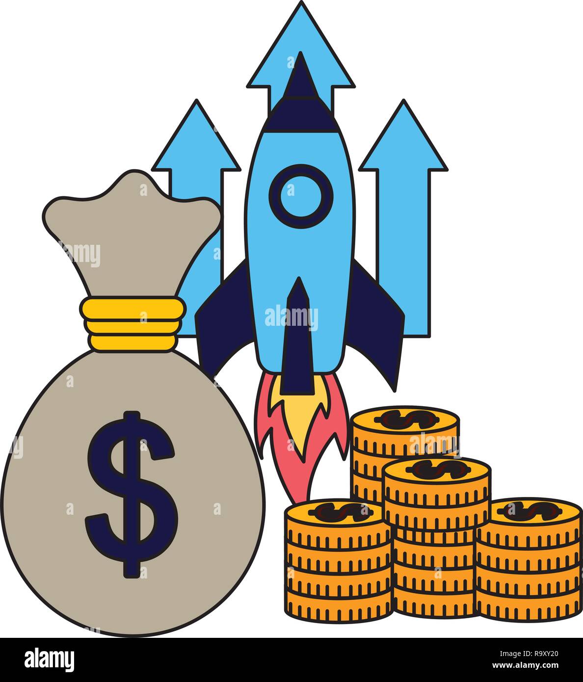 business rocket money bag coins Stock Vector Image & Art - Alamy