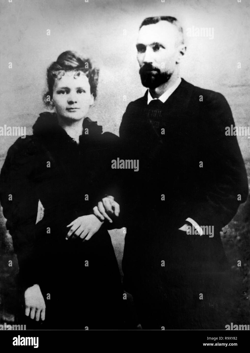 Pierre and Marie Curie. The Nobel prize winning scientist, Marie Skłodowska Curie (1867-1934) and her husband, Pierre Curie (1859-1906). Photo taken in 1895. Stock Photo