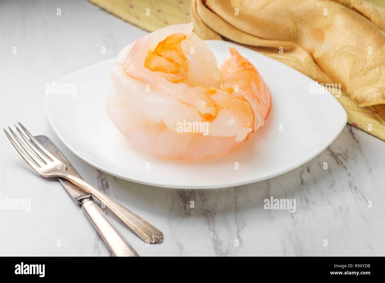 Giant jumbo shrimp on plate depicting the literary term oxymoron Stock