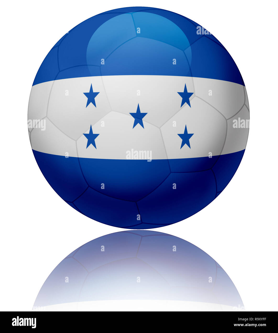 Texture of Honduras flag on glossy soccer ball Stock Photo