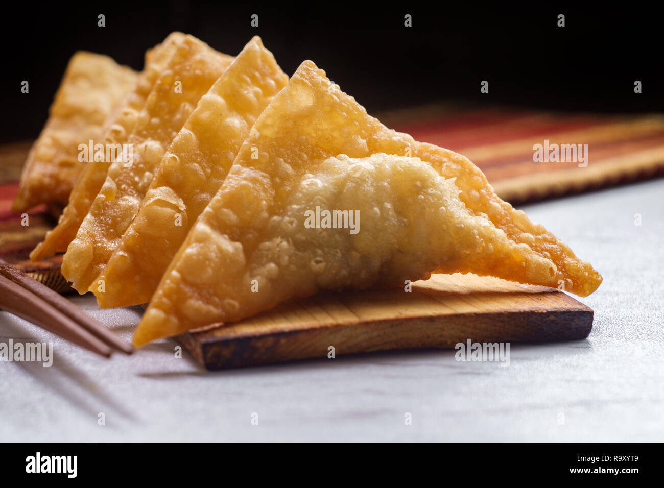 Authentic crispy Korean deepfried mandu dumplings on wooden plate Stock Photo Alamy