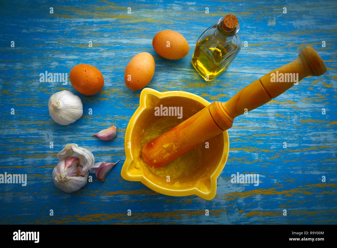ajoaceite garlic and oil mediterramenan sauce with egg yolk Stock Photo