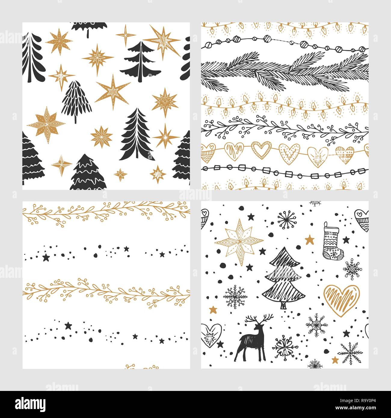 Festive Portrait Pattern Beautiful seamless Christmas and winter patterns, drawn by hand. Many ...