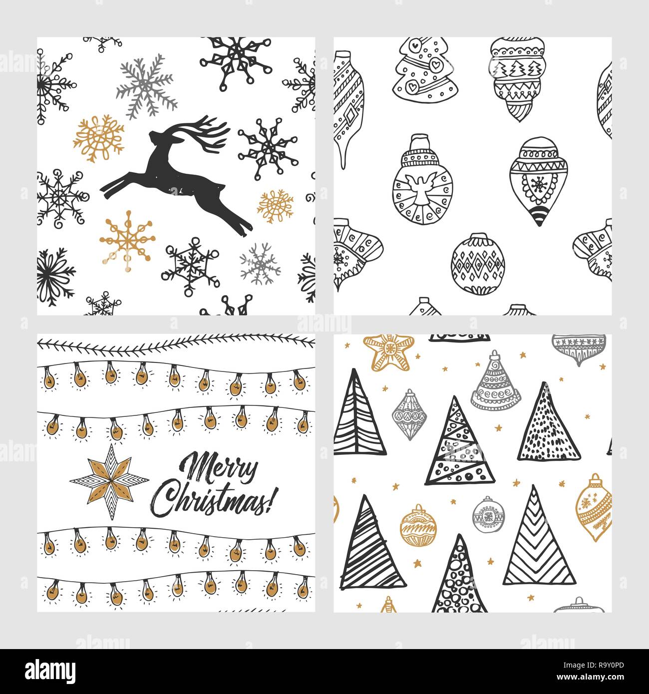 Festive Portrait Pattern Beautiful seamless Christmas and winter patterns, drawn by hand. Many ...