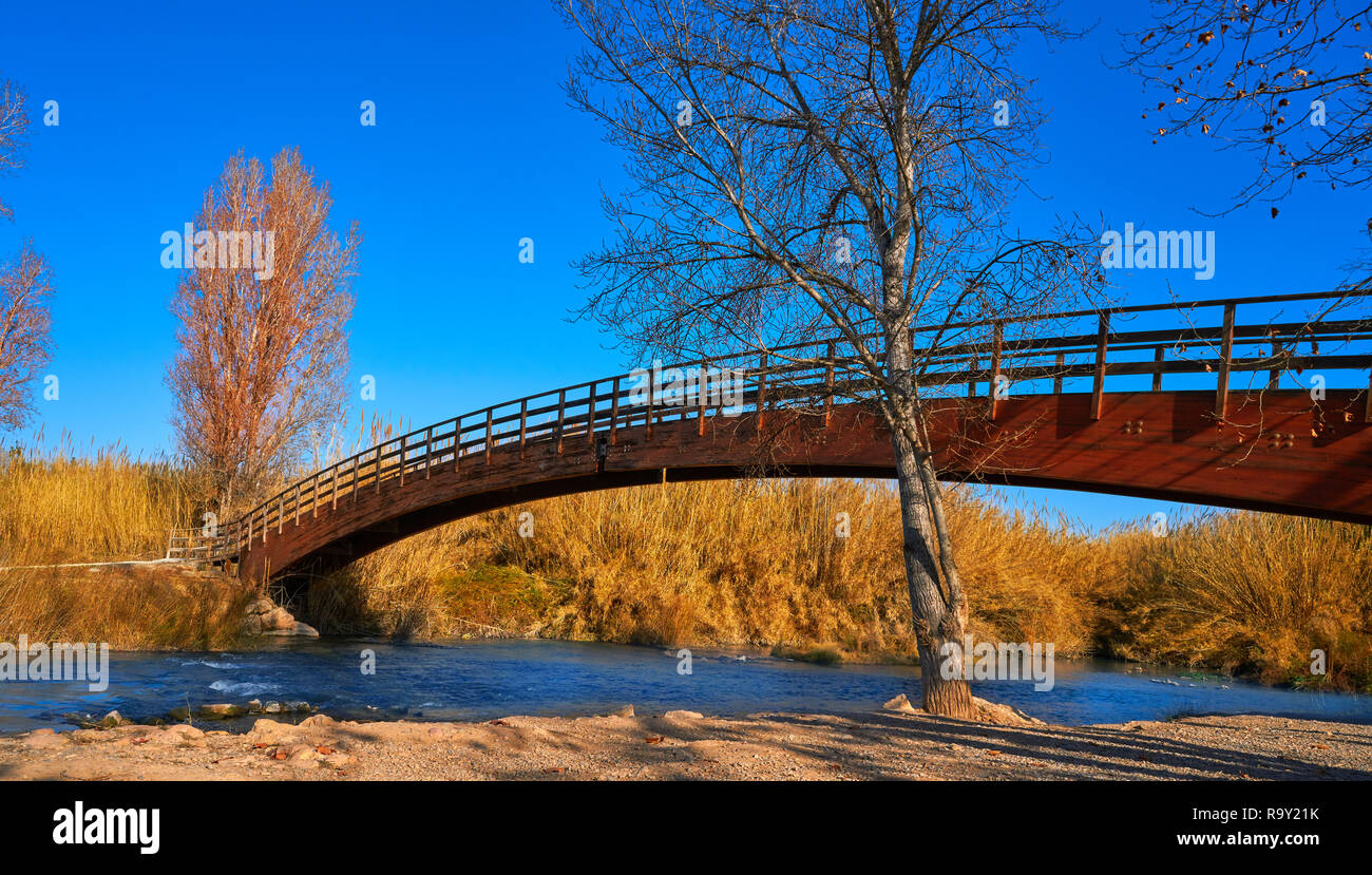 Park de Turia wooden bridge on river turia in Valencia of Spain Stock Photo