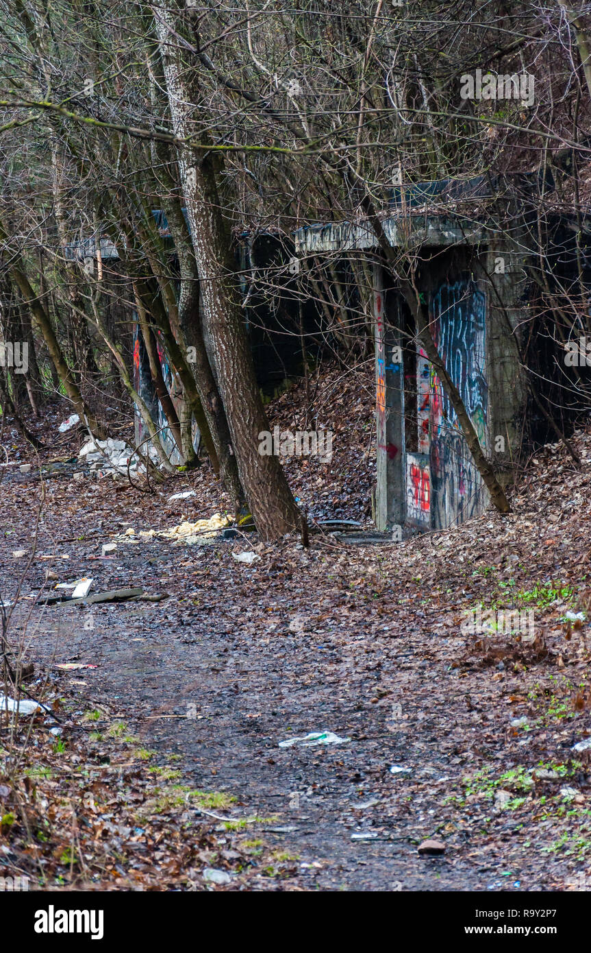 Vilnius, Lithuania - April 28, 2013: Entrance to abandoned concrete